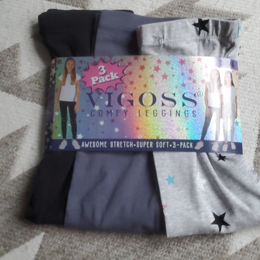 VIGOSS Girls' 3 Pack Soft Comfy Leggings - S 5/6